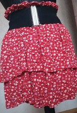 Sehr Hübsches Da.Stufen Rock GR:S Rot Geblümt Gürtel Elasthisch NP:29,99⚠️s.Maß!