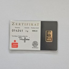 1 Gramm Goldbarren Argor Heraeus Sparkasse Swiss Kinebar Feingold Vintage  Gold