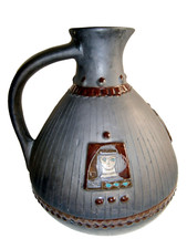 GROSSER KERAMIK-KRUG  KALEBASSEN-FORM BODENVASE -  AUS BULGARIEN - BOHO-STIL