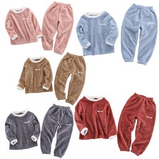 Kinder Flanell Schlafanzug Jungen Mädchen Flauschige Pyjama Warme Nachtwäsche 