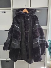 Poncho Mantel Echtleder Vintage 80er 90er Damen Mit Kapuze Schwarz XL