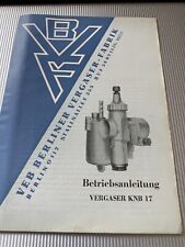 1959 Original Betriebsanleitung BVF Vergaser KNB 17 für IFA MZ RT 125