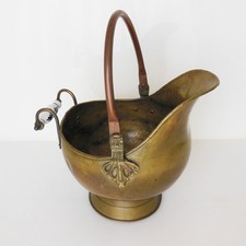 Antiker Messingkübel, Kupferhenkel, Kohle/Asche-Eimer, Schaufel, Blumenübertopf