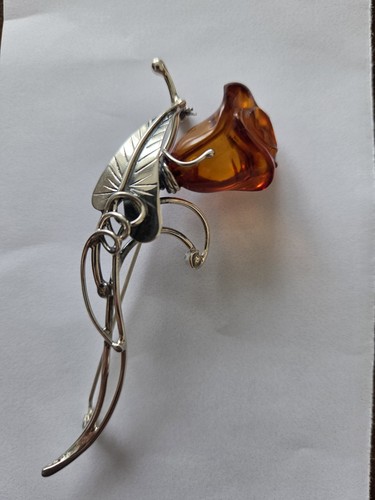 Silber-Bernstein-Brosche,Rose"