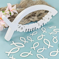 Holzschriftzug Kommunion Fisch Stil Streudeko Fische 46 Stück Tischdeko