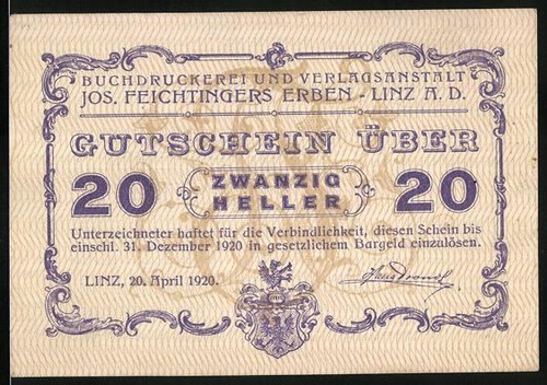 Notgeld linz 1920 heller - notgeld,