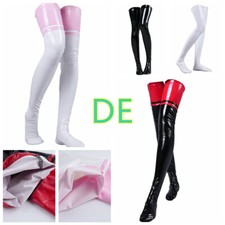 DE~Damen Glanz Lack Leder Strümpfe Wetlook Halterlose Oberschenkel Overknee