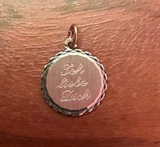 925 Silber Kettenanhänger rund "Ich liebe dich" rund 1,5 cm Durchmesser neu