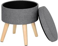 Sitzhocker Fußhocker Hocker mit Stauraum Leinen MDF Holz hs08hgr-1 Hellgrau