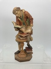 23940/ Bücherwurm Figur Holz geschnitzt farbig gefasst Verginer Höhe 18cm