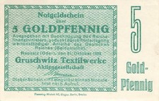 Neusalz (Oder) Gruschwitz Textilwerke AG 5 Goldpfennig 1923 Kfr-