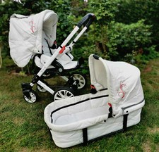 Kinderwagen Hartan Vip mit Wanne & Sportwagenaufsatz weiß Leder & Maxi Cosi