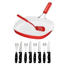Rote Keramik Grillpfanne 28 x 28 cm 10 tl Set Gratis Steak Besteck II Wahl 15661