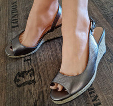 Cole Haan Nike Air Wedges Plateau Sandalen Gr. 37,5 Leder Silber-Rose TOP Zustan