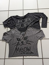 zwei bauchfreie Tops schwarz -grau - Katze Gr. S - Tanz Tops