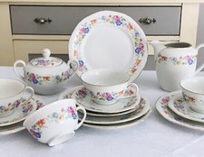 Antik Art Déco Porzellan Kaffeeservice Oscar Schaller Bavaria Blumenmuster