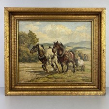 Gemälde v. 1947 "Bauer mit Pferden auf dem Feld b. Wernigerode", Öl auf Leinwand