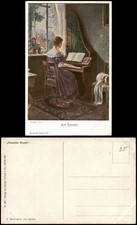 Künstlerkarte (Gemälde Kunstwerke) E. Horst pinx: Frau Am Spinett 1910
