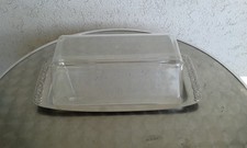 Kuchenplatte, Servierplatte mit Kunststoffhaube klar rechteckig Edelstahl