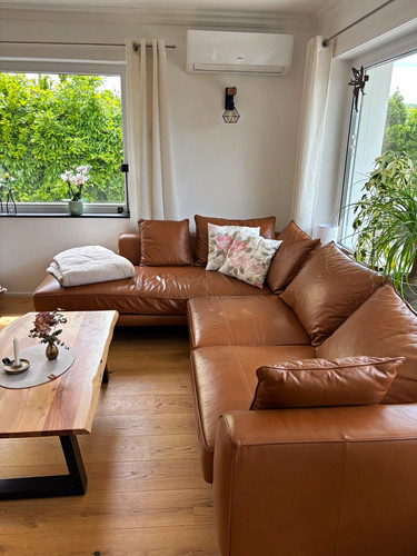 Braunes leder ecksofa - leder,