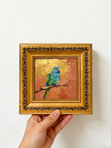 Handgemalter blauer papagei - blauer,