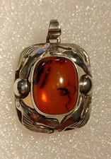 Fischland Georg Kramer Bernstein Anhänger Seemöwen 835er Silber Vintage