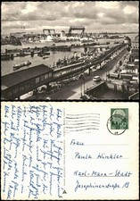 Ansichtskarte Hamburg Vorsetzer Überseebrücke Schiff und Hochbahn 1957
