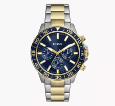 Fossil Herrenuhr Bannon BQ2867 | Edelstahl Bicolor Silber-/Goldfarben/Blau | NEU