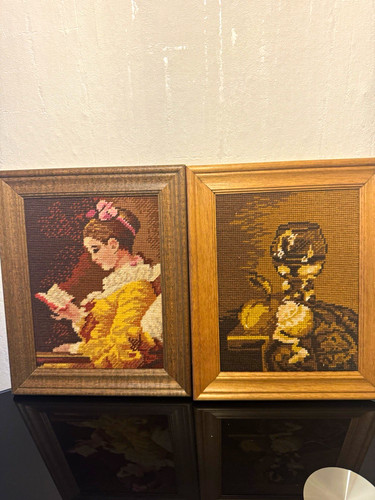 Gerahmte gobelinstickerei - 2x,