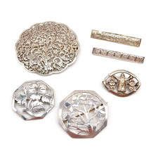 BCA Antik Art Deco Jugendstil Set 6x Brosche stilecht TOP 835 Silber NIEDERLANDE
