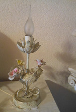 Florentiner Tischlampe Lampe Höhe 27 cm Breite 16 cm Keramikblüten Metall