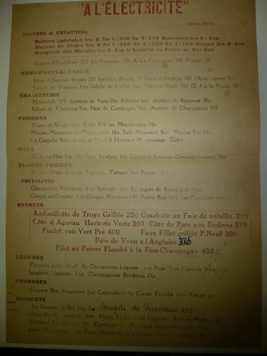 Menü restaurant paris 1955 - restaurant,