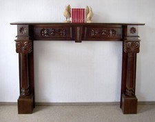 KAMINUMRANDUNG EINFASSUNG FIREPLACE MAHAGONI-HOLZ NUSSBAUMTON B 180 ANTIK-STIL