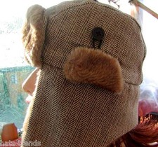 Damen Herren Mütze Tschapka braun Pilotenmütze Beanie Bommelmützen Tweed Winter