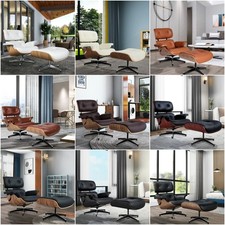 Klassisches Lounge Sessel Set Echtleder Stuhl Lounge Sessel Chair mit Ottomane