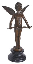 Bronze Figur Engel Moreau signiert Skulptur Amor Antik Statue auf Marmorsockel