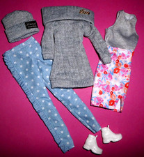 %***Barbie Fashion Outfit*Wollpullover*Mütze*Hose*Kleid*Schuhe***%
