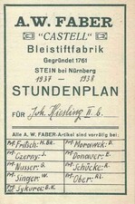 Stein Nürnberg  1937/38 Werbestundenplan A.W. Faber Castell Bleistiftfabrik