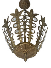 Messing Pendellampe mit Kristall Tropfen Vintage restaurierte Arbeitsbeleuchtung