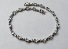 Armband 19 hellblaue geschliffene Steine 925 Silber Vintage bracelet silver