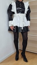 Lack Zofenkleid Zofen Sissy Kleid Rollenspiel Dienstmädchen Schwarz Unisex