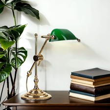 Bankerlampe Messing Glas vergoldet Grün verstellbar Schreibtisch Lampe Leuchte