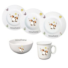 Kindergeschirr Hund Porzellan Set - Personalisiert mit Wunschname