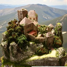 Diorama H0/1:87 BURG Jagdschloss Festung + Berg Granit Felsen UNIKAT patiniert