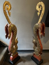2 alte Drachen Holz Skulpturen aus   Thailand Figur Wanddeko AsienLifeStyle