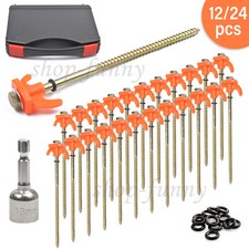 12/24er Zelt-Heringe Stahl Bodenanker Schraubheringe mit Gewinde Seilhalterung