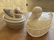  2 x Vintage Französische Keramik Ente Deckeldose Terrine Topf Schüssel Schale