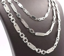 Plattenkette 925 Silber Zirkonia Iced out Strass Hochglanz Plättchen Halskette