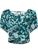 Bluse Kurzarm Gr. 42 Petrol Rosa Floral Damenbluse Shirt Tunika Oberteil Neu*