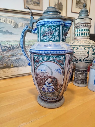 Antiker bierkrug zinndeckel - antiker,